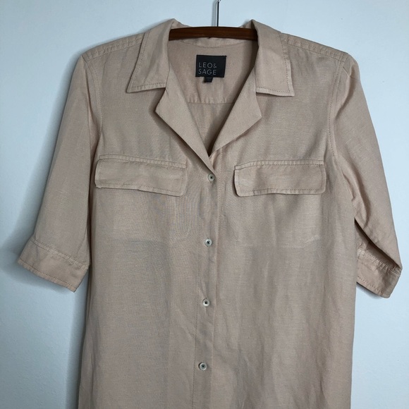 LEO&SAGE Blush Linen Blend Botton Down Shirt Dress Size M - Picture 10 of 16